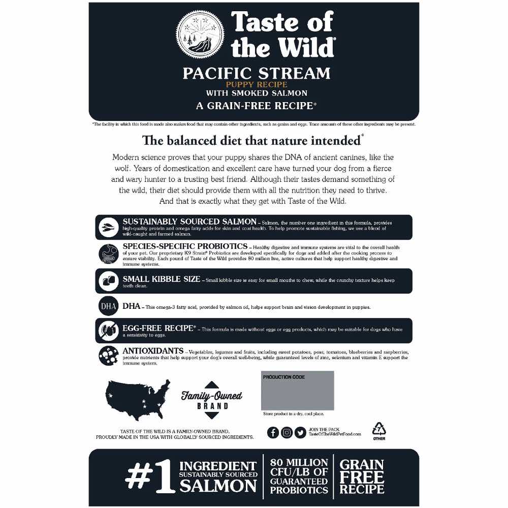 'BUNDLE DEAL/FREE TREAT': Taste of the Wild Pacific Stream PUPPY with Smoked Salmon Grain Free Dry Dog Food